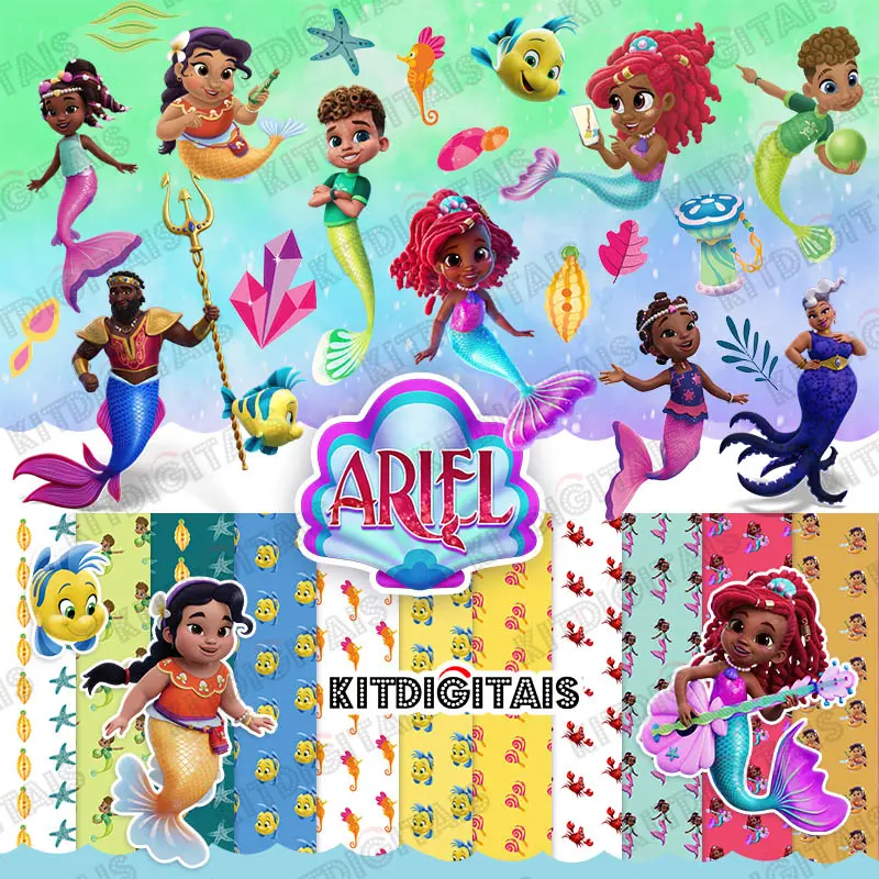 Kit Digital Ariel Contos da Pequena Sereia e Papéis Digitais