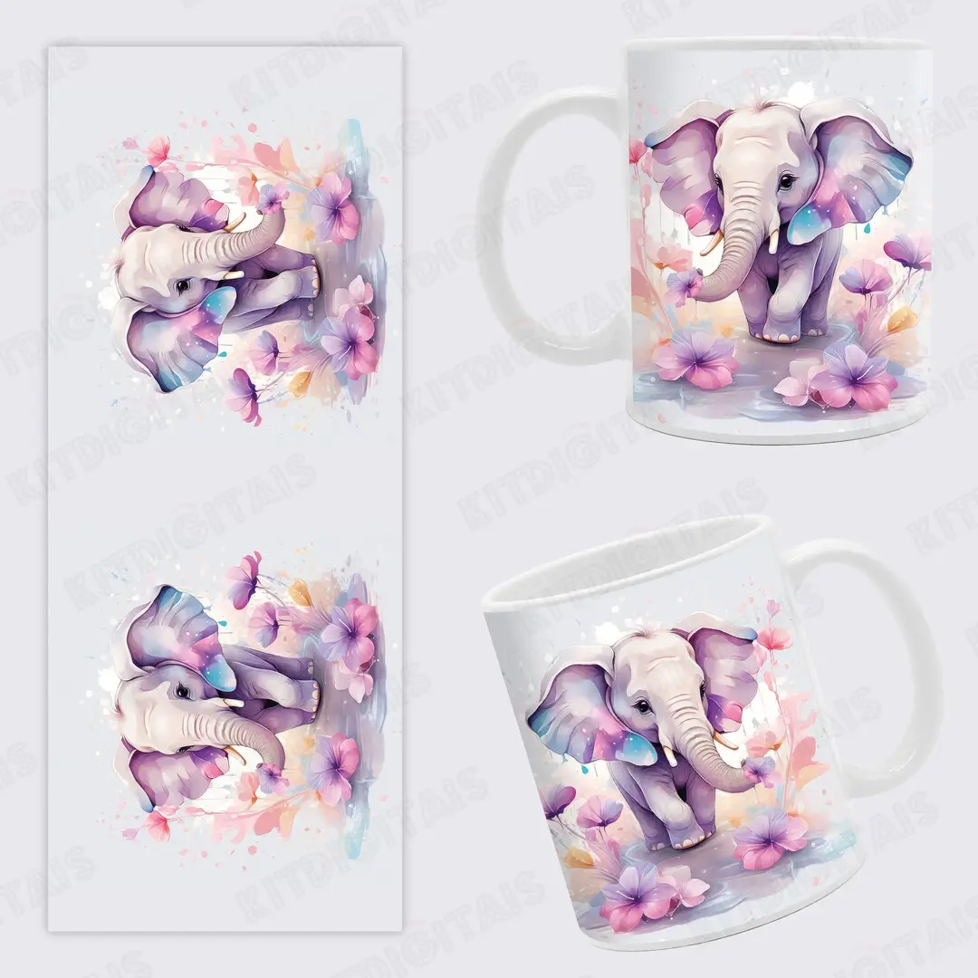 Elefante Paint Floral Arte Caneca Personalizada