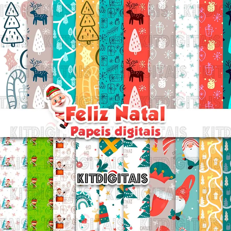 Kit Digital Feliz Natal Aquarelado 2 sem fundo Png