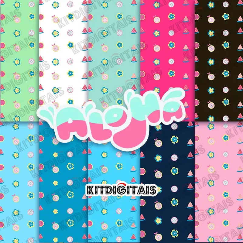 Floral Fruit Kawaii Papéis Digitais