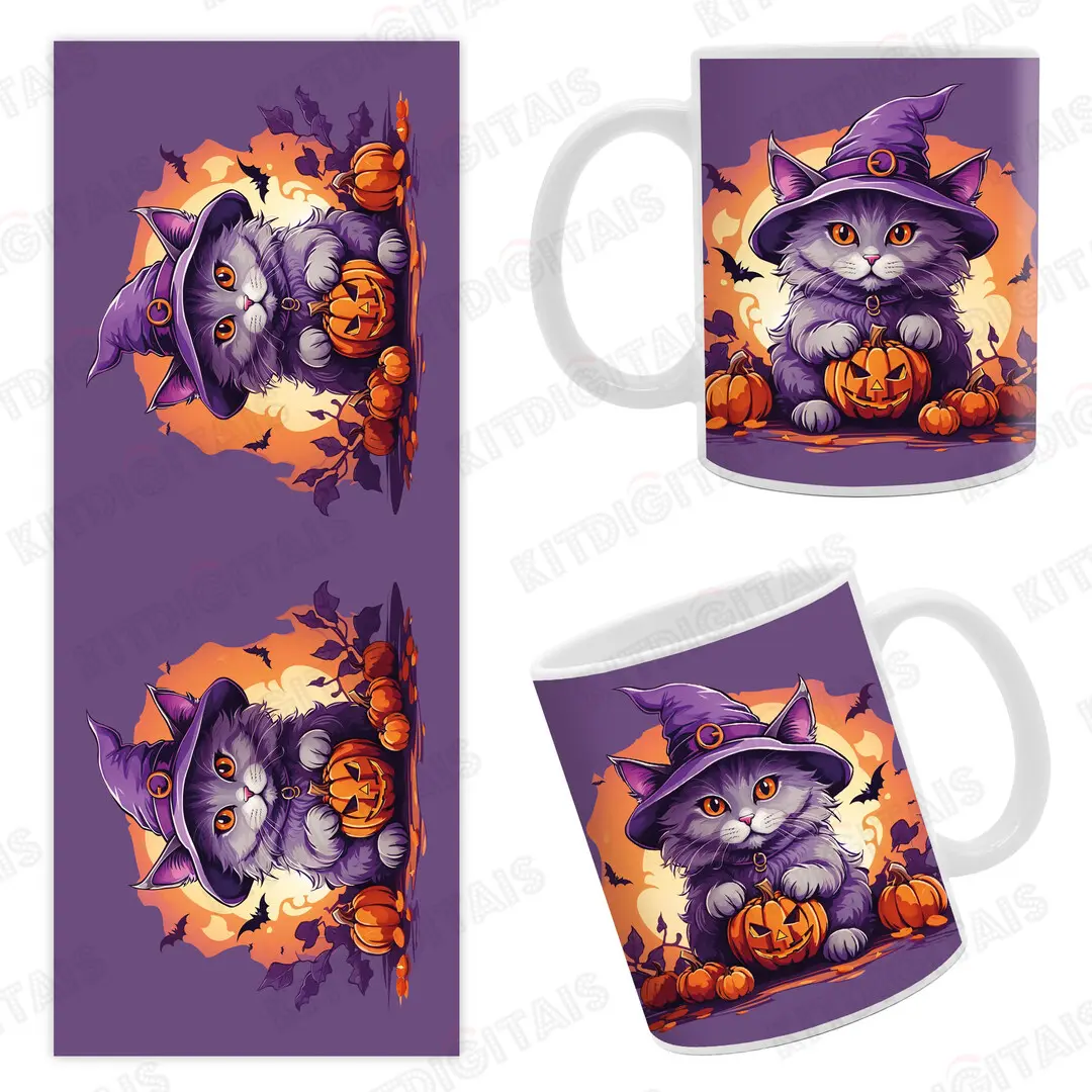 Gato Halloween Cute Arte Caneca Personalizada