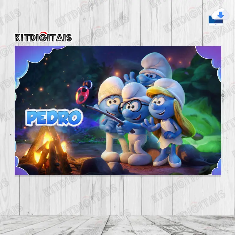 Smurfs Painel Aniversário Digital com Nome Mod1