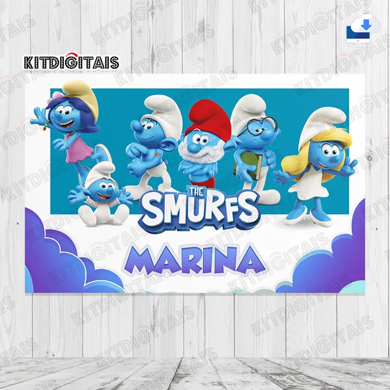 Smurfs Painel Aniversário Digital com Nome Mod3