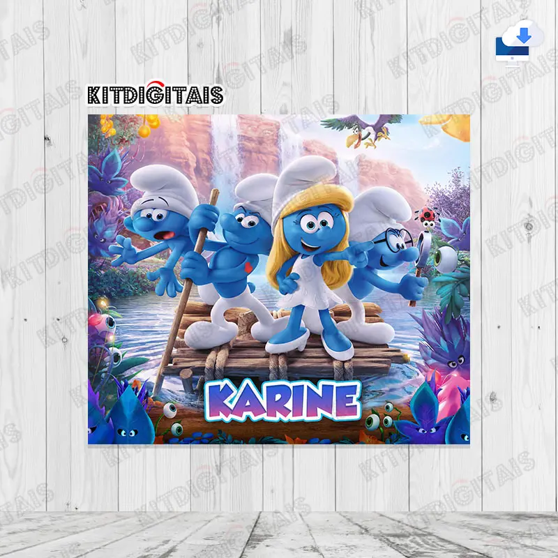 Smurfs Painel Aniversário Digital com Nome Mod4