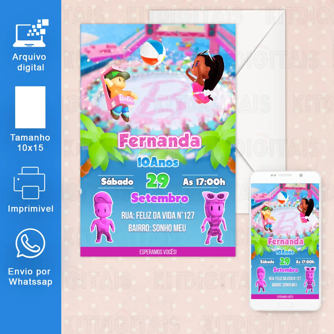 Barbie Stumble Guys Convite Virtual whatsapp