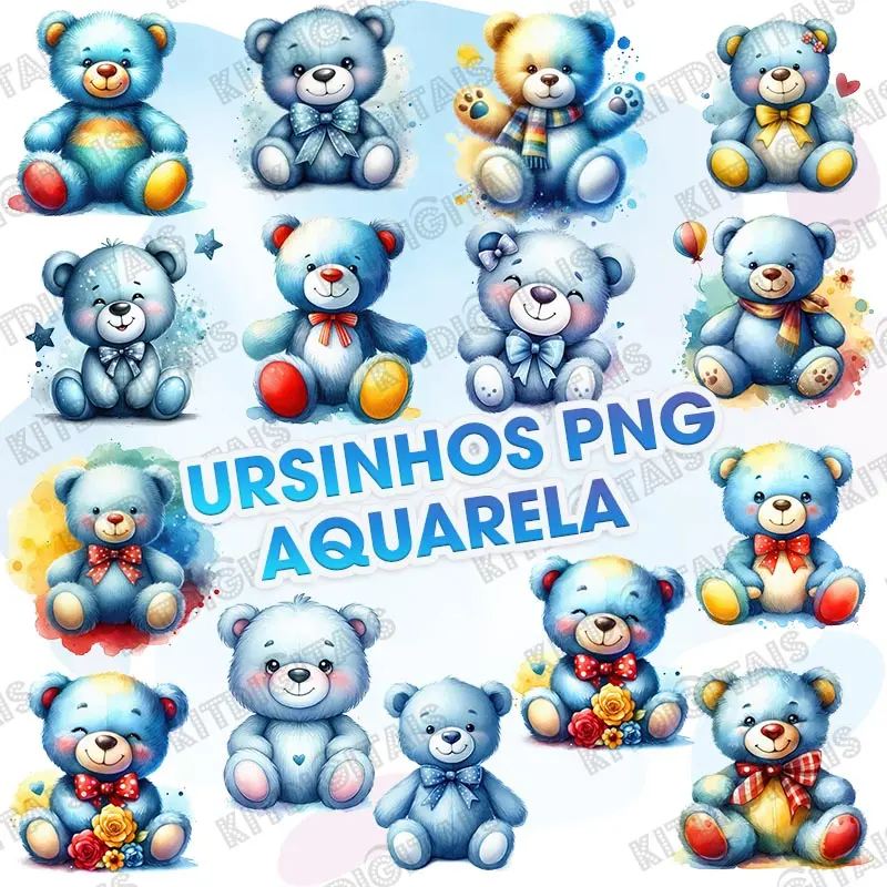 Kit Digital Ursinhos Png Aquarela