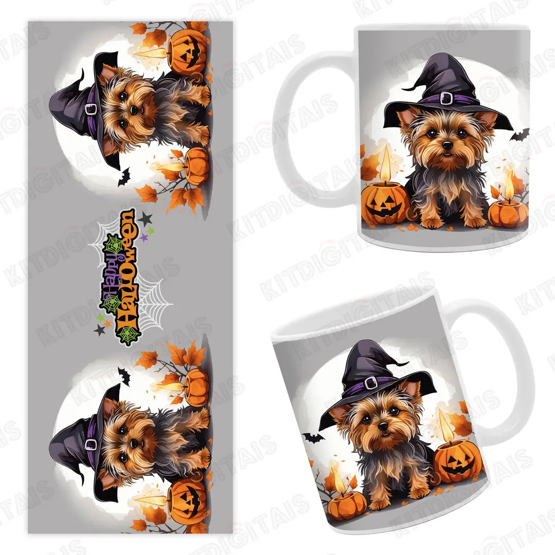 Yorkshire Halloween Pets Arte Caneca Personalizada