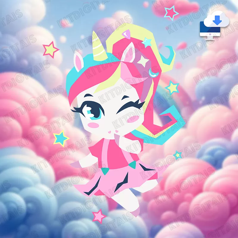 Unicórnio Kawaii Girl Stars Png Mod5