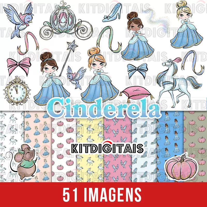 Kit Digital Cinderela Cute Azul