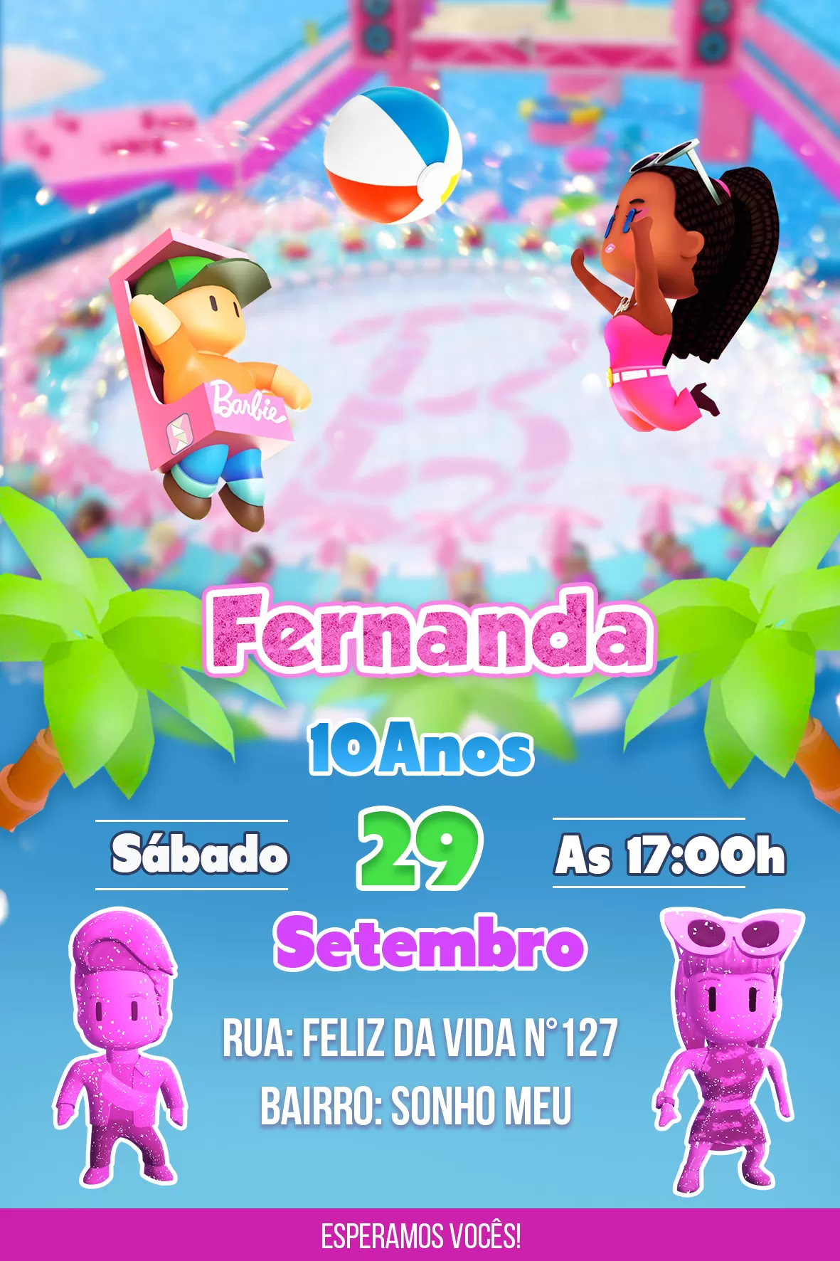 Stumble Guys e Barbie Convite Digital M2