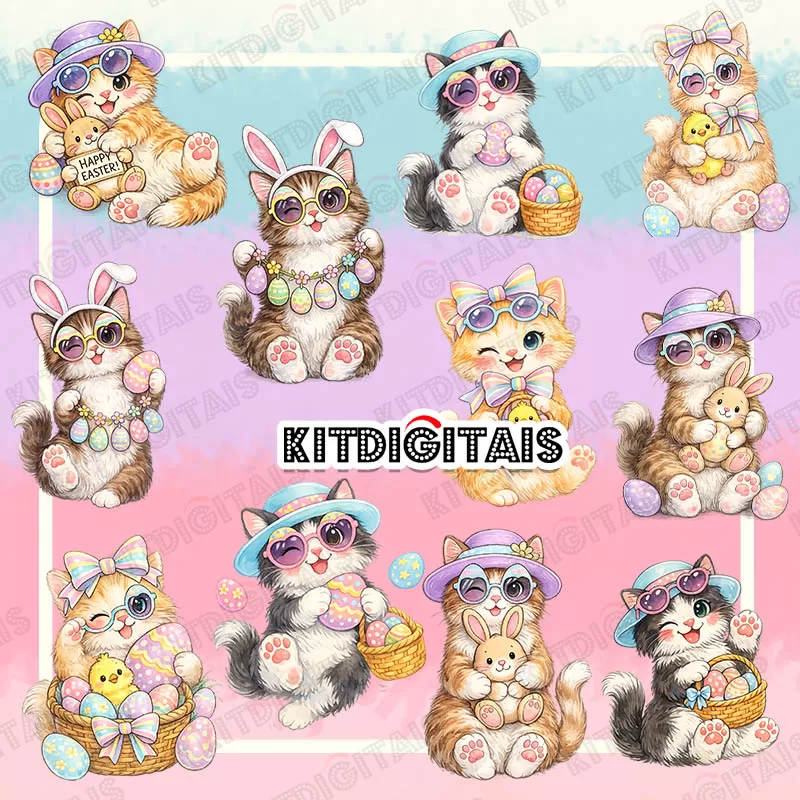 Gatinhos Páscoa Png Aquarela