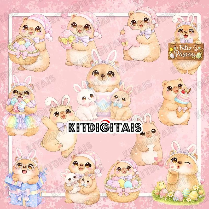 Capivara Páscoa Png - Kit Digital kitdigitais